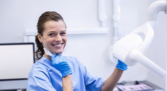 Dental hygienist smiles